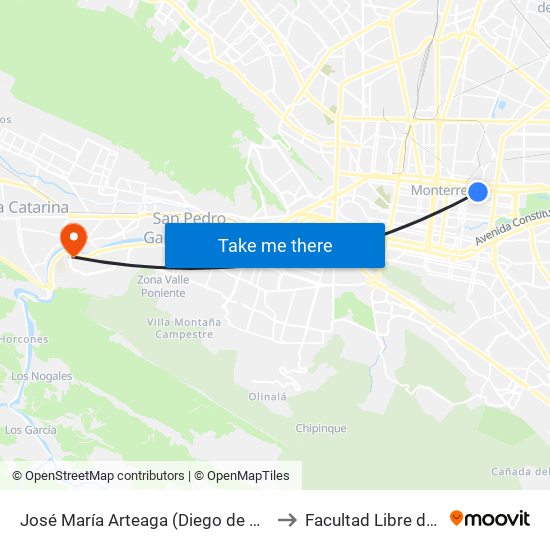 José María Arteaga (Diego de Montemayor - Luis Carvajal Y de La Cueva) to Facultad Libre de Derecho de Monterrey map
