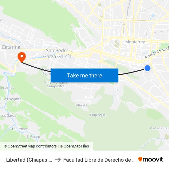 Libertad (Chiapas - Tepic) to Facultad Libre de Derecho de Monterrey map