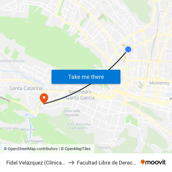 Fidel Velázquez (Clínica 25 Del I.M.S.S.) to Facultad Libre de Derecho de Monterrey map