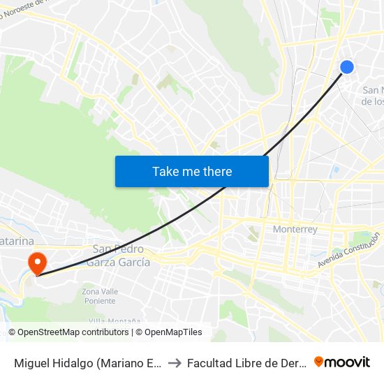 Miguel Hidalgo Y Costilla (General Mariano Escobedo - Padre Mier) to Facultad Libre de Derecho de Monterrey map