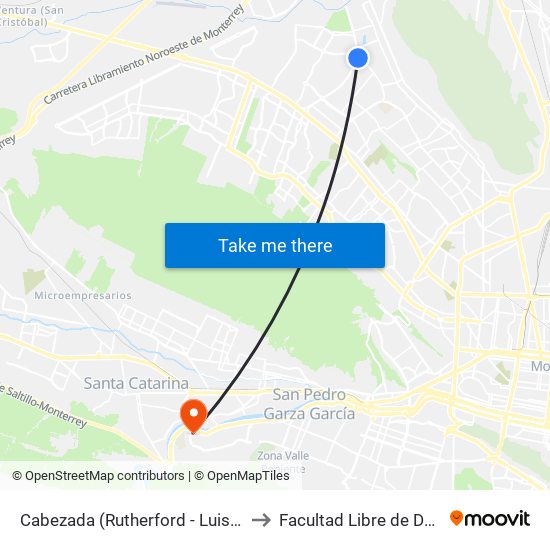 Cabezada (Rutherford - Luis Donaldo Colosio Murrieta) to Facultad Libre de Derecho de Monterrey map