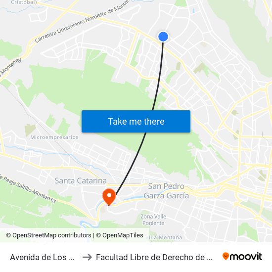 Avenida de Los Astros to Facultad Libre de Derecho de Monterrey map