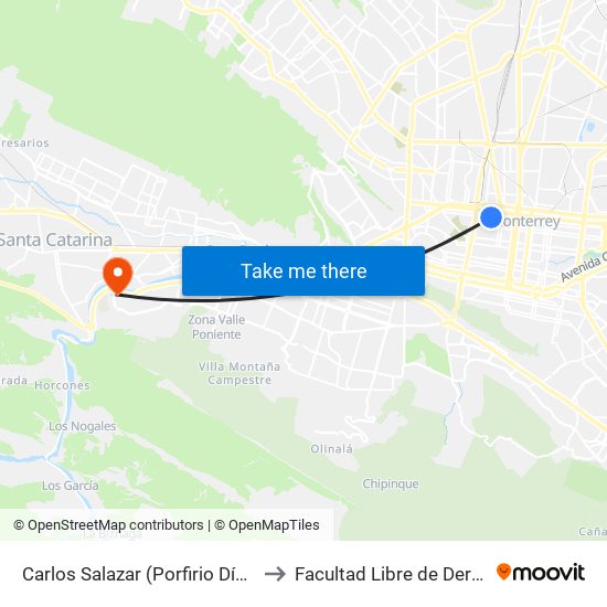 Carlos Salazar (Porfirio Díaz - Ignacio Luis Vallarta) to Facultad Libre de Derecho de Monterrey map