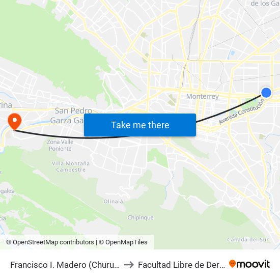 Francisco I. Madero (Churubusco - Santa Catarina) to Facultad Libre de Derecho de Monterrey map