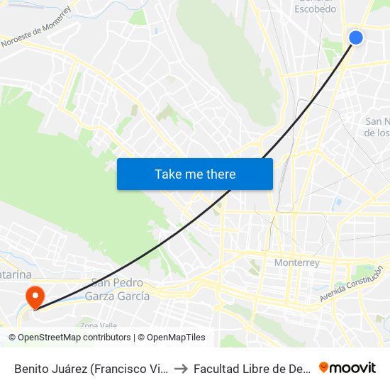 Benito Juárez (Francisco Villa - José López Portillo) to Facultad Libre de Derecho de Monterrey map