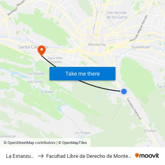 La Estanzuela to Facultad Libre de Derecho de Monterrey map