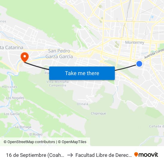 16 de Septiembre (Coahuila - Tamaulipas) to Facultad Libre de Derecho de Monterrey map