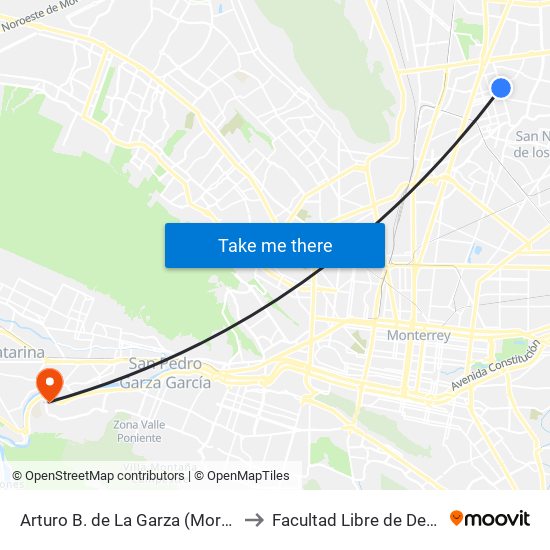Arturo B. de La Garza (Morenita Mía - Cuauhtémoc) to Facultad Libre de Derecho de Monterrey map