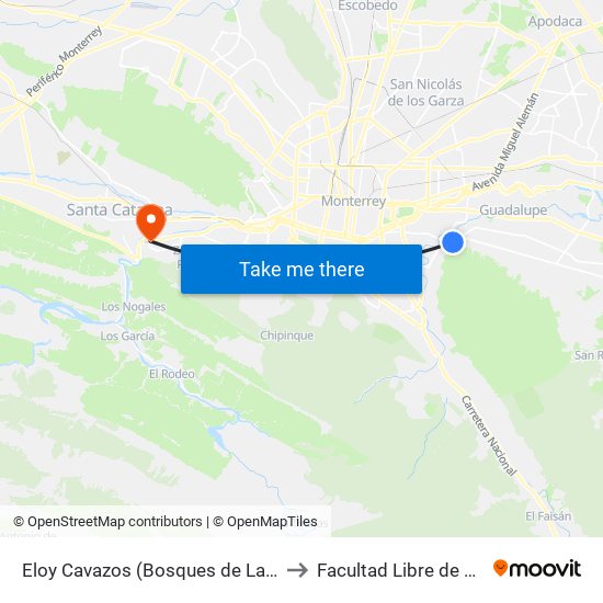 Eloy Cavazos (Bosques de La Pastora - Bosques de La Loma) to Facultad Libre de Derecho de Monterrey map