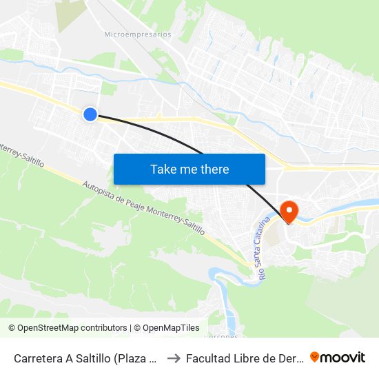 Carretera A Saltillo (Plaza Sendero Santa Catarina) to Facultad Libre de Derecho de Monterrey map
