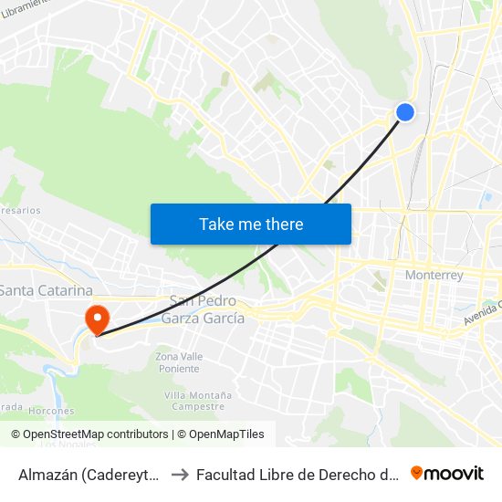 Almazán (Cadereyta - Terán) to Facultad Libre de Derecho de Monterrey map