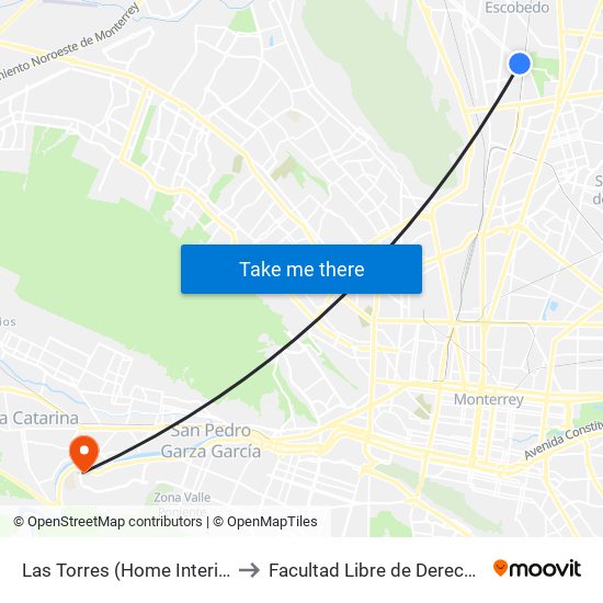 Las Torres (Home Interiors de México) to Facultad Libre de Derecho de Monterrey map