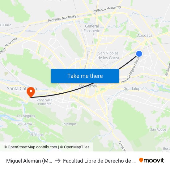 Miguel Alemán (Metalsa) to Facultad Libre de Derecho de Monterrey map