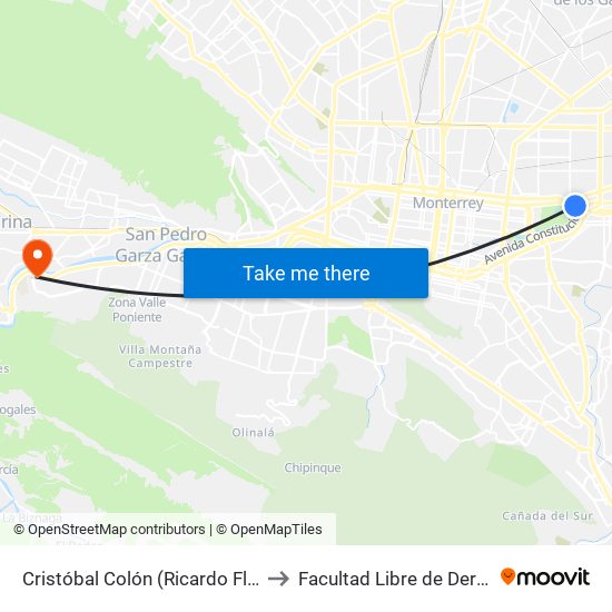 Cristóbal Colón (Ricardo Flores Magón - Modelo) to Facultad Libre de Derecho de Monterrey map