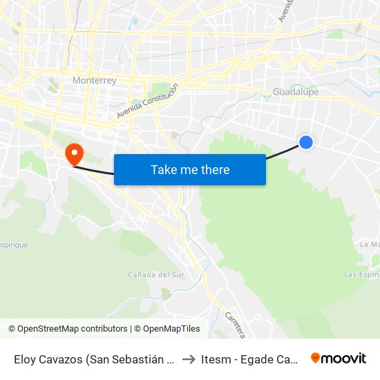 Eloy Cavazos (San Sebastián - Arturo B. de La Garza) to Itesm - Egade Campus Monterrey map