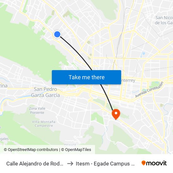 Calle Alejandro de Rodas, 3102 to Itesm - Egade Campus Monterrey map