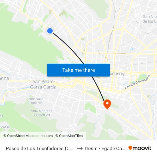 Paseo de Los Triunfadores (Costco Wholesale Cumbres) to Itesm - Egade Campus Monterrey map