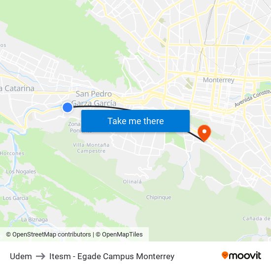 Udem to Itesm - Egade Campus Monterrey map