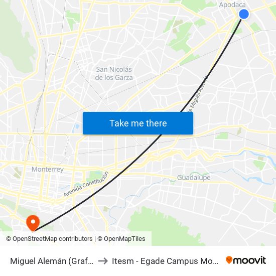 Miguel Alemán (Graftech) to Itesm - Egade Campus Monterrey map