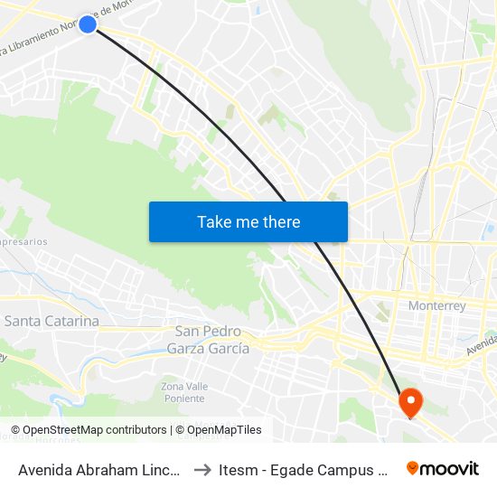 Avenida Abraham Lincoln, 3160 to Itesm - Egade Campus Monterrey map