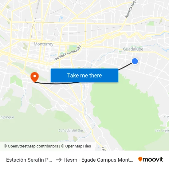 Estación Serafín Peña to Itesm - Egade Campus Monterrey map