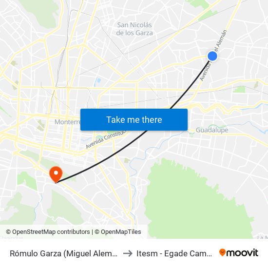 Rómulo Garza (Miguel Alemán - Rómulo Garza) to Itesm - Egade Campus Monterrey map