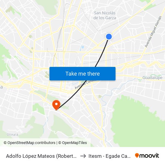 Adolfo López Mateos (Roberto Garza Sada - Lagrange) to Itesm - Egade Campus Monterrey map