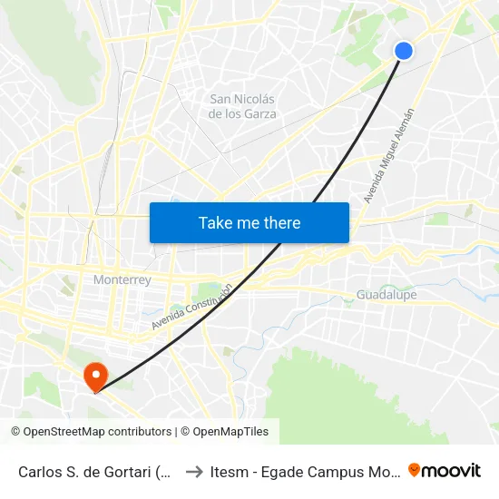 Carlos S. de Gortari (Prolec) to Itesm - Egade Campus Monterrey map