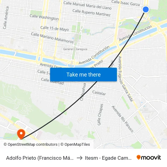 Adolfo Prieto (Francisco Márquez - Fundidora) to Itesm - Egade Campus Monterrey map