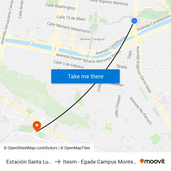 Estación Santa Lucía to Itesm - Egade Campus Monterrey map