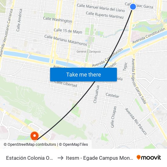 Estación Colonia Obrera to Itesm - Egade Campus Monterrey map