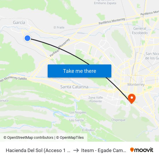 Hacienda Del Sol (Acceso 1 de Villas Del Álcali) to Itesm - Egade Campus Monterrey map