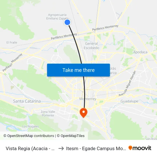 Vista Regia (Acacia - Cedro) to Itesm - Egade Campus Monterrey map