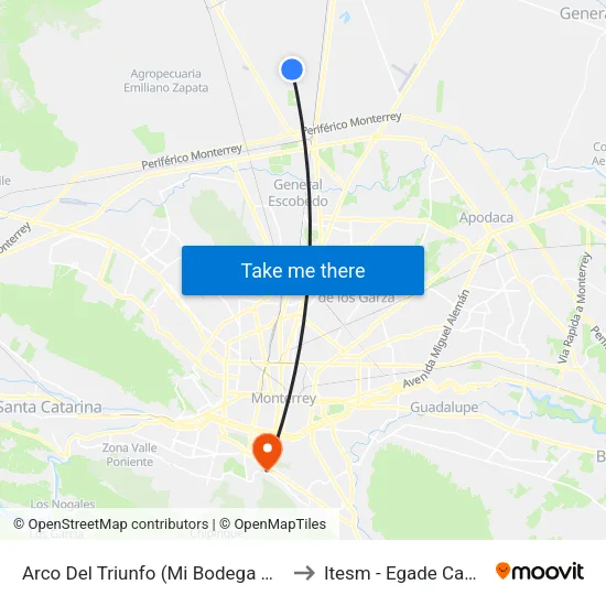 Arco Del Triunfo (Mi Bodega Aurrera Villas Del Arco II) to Itesm - Egade Campus Monterrey map