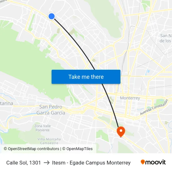 Calle Sol, 1301 to Itesm - Egade Campus Monterrey map