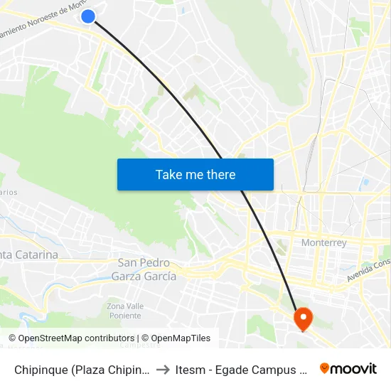 Chipinque (Plaza Chipinque 900) to Itesm - Egade Campus Monterrey map