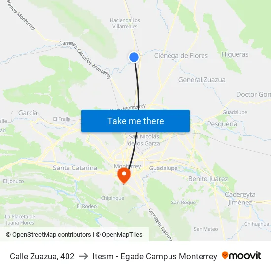 Calle Zuazua, 402 to Itesm - Egade Campus Monterrey map