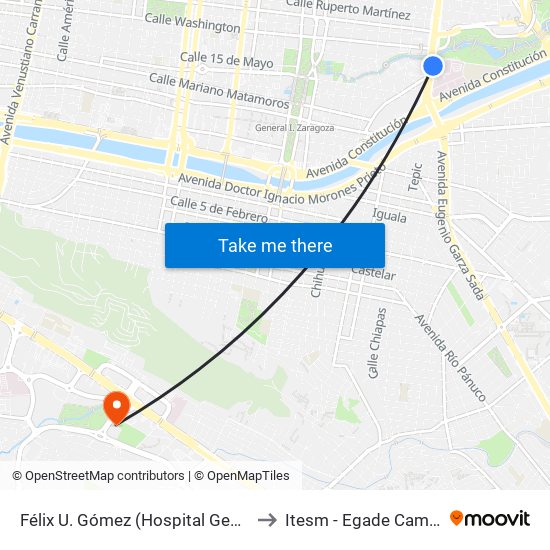 Félix U. Gómez (Hospital General de Zona  No. 33) to Itesm - Egade Campus Monterrey map
