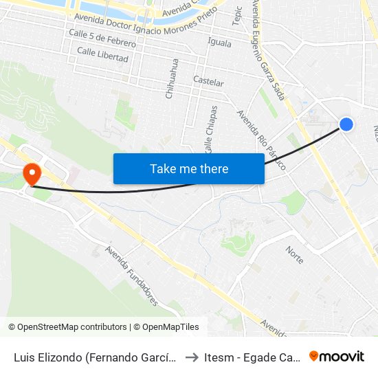 Luis Elizondo (Fernando García Roel - Junco de La Vega) to Itesm - Egade Campus Monterrey map