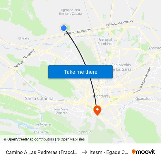 Camino A Las Pedreras (Fraccionamiento Real de Los Agaves) to Itesm - Egade Campus Monterrey map