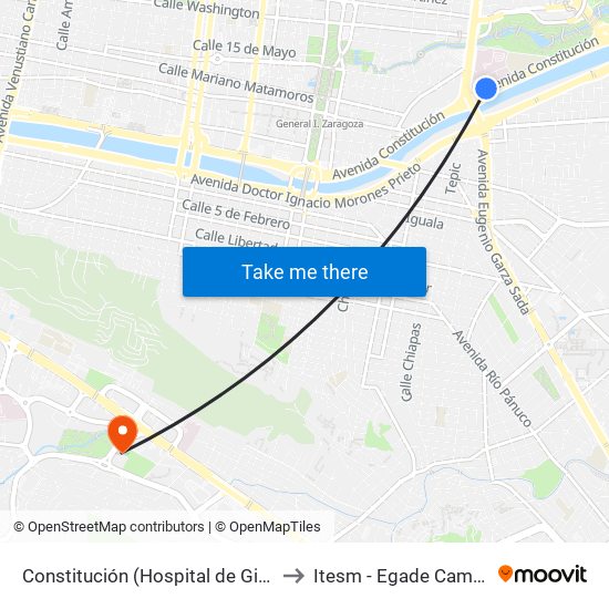 Constitución (Hospital de Ginecología Del Imss) to Itesm - Egade Campus Monterrey map