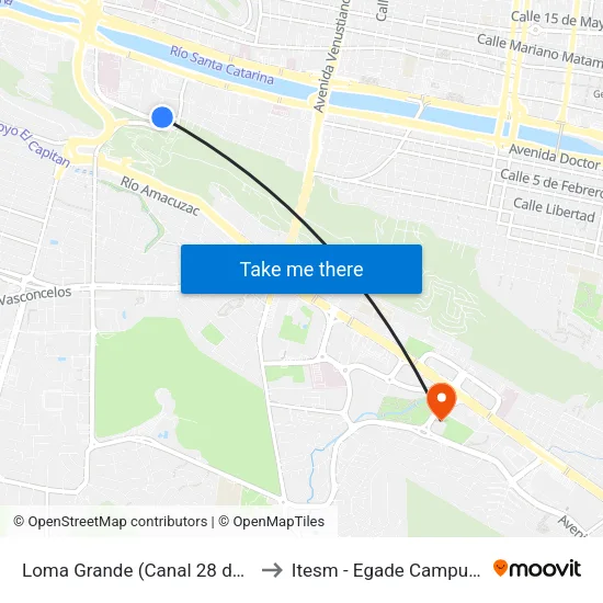 Loma Grande (Canal 28 de Nuevo León) to Itesm - Egade Campus Monterrey map