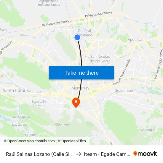 Raúl Salinas Lozano (Calle Siete - Raúl Caballero) to Itesm - Egade Campus Monterrey map