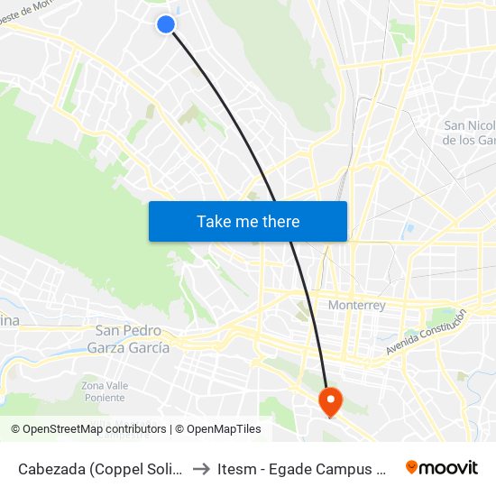 Cabezada (Coppel Solidaridad) to Itesm - Egade Campus Monterrey map