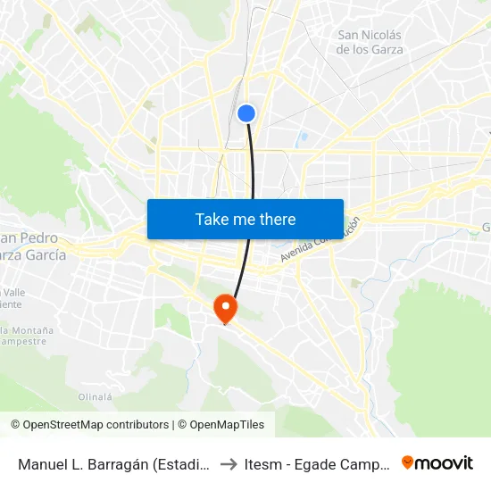 Manuel L. Barragán (Estadio Walmart Park) to Itesm - Egade Campus Monterrey map