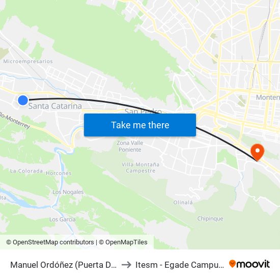 Manuel Ordóñez (Puerta Del Sol - Urano) to Itesm - Egade Campus Monterrey map