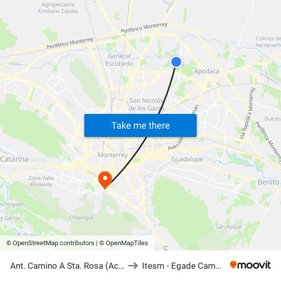 Ant. Camino A Sta. Rosa (Acacia - Gasoducto) to Itesm - Egade Campus Monterrey map