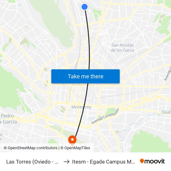 Las Torres (Oviedo - Galicia) to Itesm - Egade Campus Monterrey map