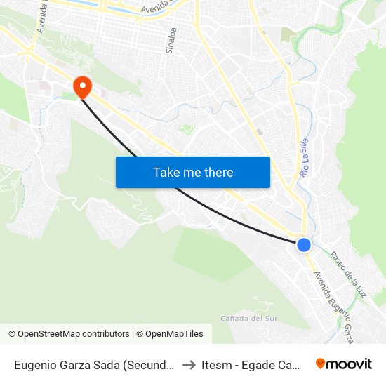 Eugenio Garza Sada (Secundaria Lázaro Cárdenas) to Itesm - Egade Campus Monterrey map