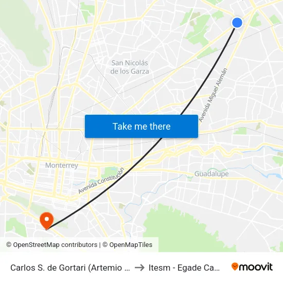 Carlos S. de Gortari (Artemio Elizondo - Concordia) to Itesm - Egade Campus Monterrey map